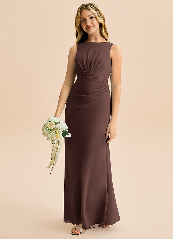 Azazie Floris Junior Linia A Pofałdowany Szyfon Długość podłogi Młodsza druhna Sukienka image1