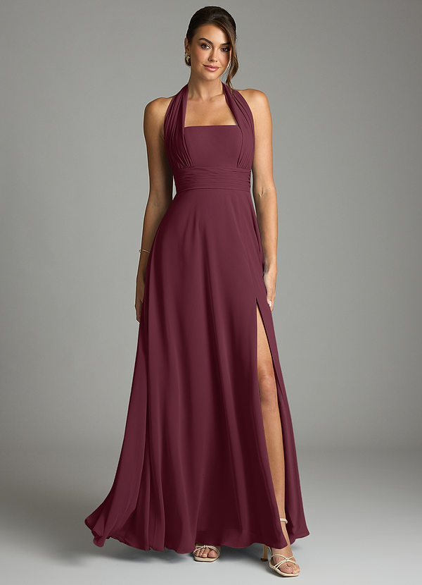 Azazie Tamira Suknie dla druhen Linia A Pofałdowany Szyfon Do ziemi Sukienka image1