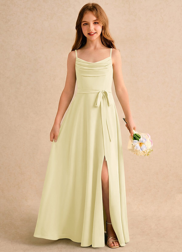 Azazie Jasslyn Girls Formal Flower Girl Dresses Lemon Sorbet A-Line Pleated Chiffon Dress image1