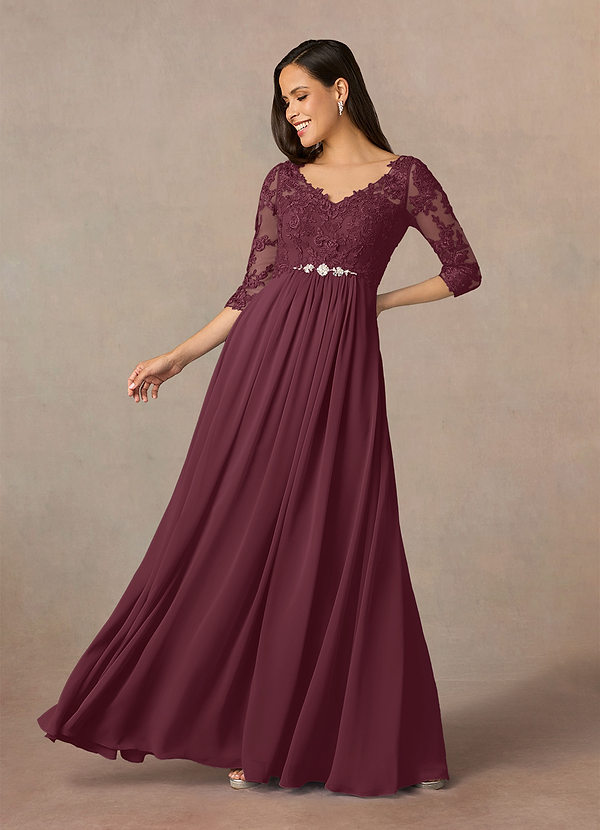 Azazie Hayek Mother of the Bride Dresses Cabernet A-Line V-Neck Lace Chiffon Dress image1