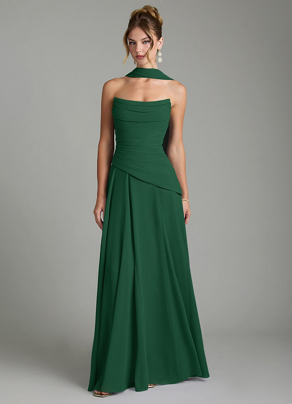 Azazie Gabriela Brautjungfernkleider A-Linie Korsett Chiffon Kleid Dunkelgrün image1