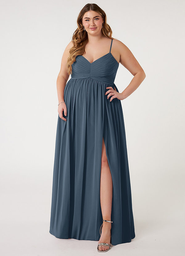 Azazie Alia Robes Demoiselle d'honneur Robe Trapèze en Mousseline de soie Plissée Neptune image1