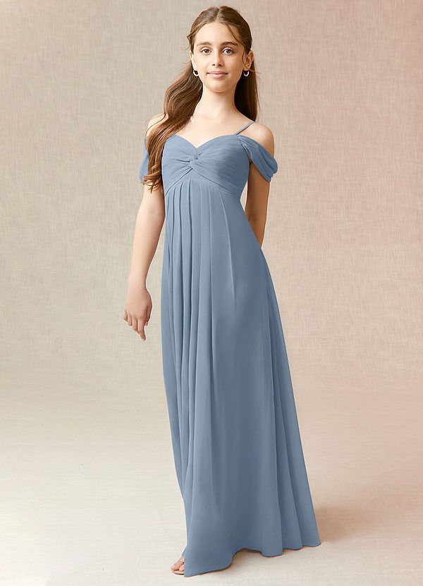 Azazie Kaitlynn Vestido de Azul Polvoriento de Gasa/ Chiffon de Acampanado con Vestidos sin tirantes image1