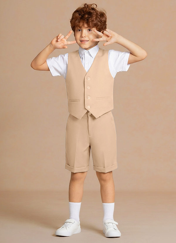 front Oliver Tan 3-Piece Boys Vest & Shorts Set
