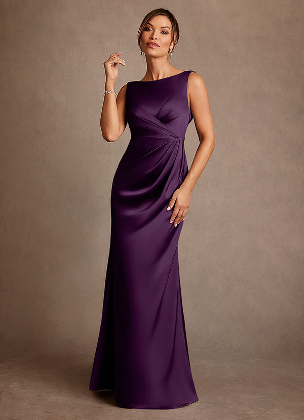 Azazie Baltimore Mother of the Brides Dresses Grape A-Line Pleated Stretch Satin Dress image1
