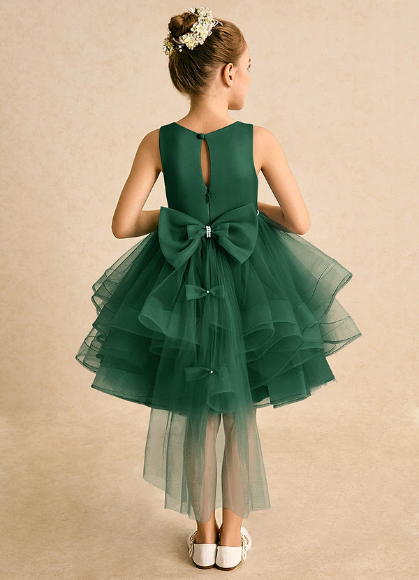 Azazie Tinie Blumenkinder Kleider Ballkleid Schleifen Tüll Kleid Dunkelgrün image1