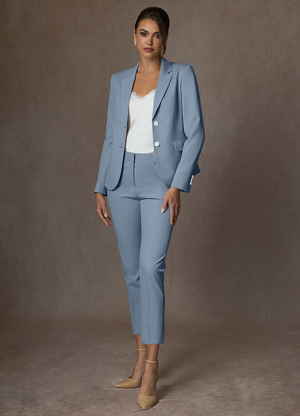 front Whitney Azul Empoeirado Conjunto de calça cropped estruturada e elástica