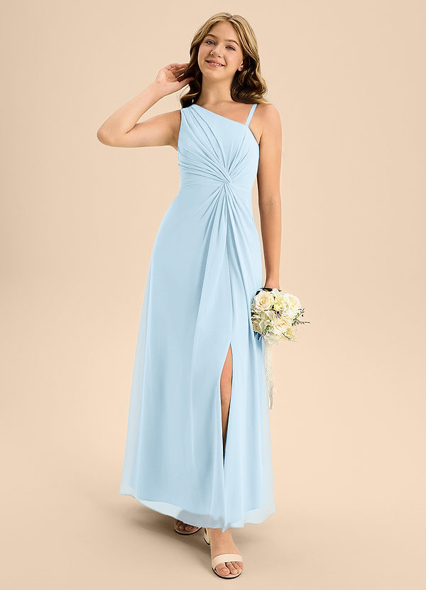 Azazie Brooke Junior Sky Blue A-Line Side Slit Chiffon Dress image1