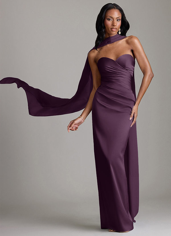 Azazie Sonora Suknie dla druhen Osłona Bez ramiączek Satyna elastyczna Do ziemi Sukienka image1