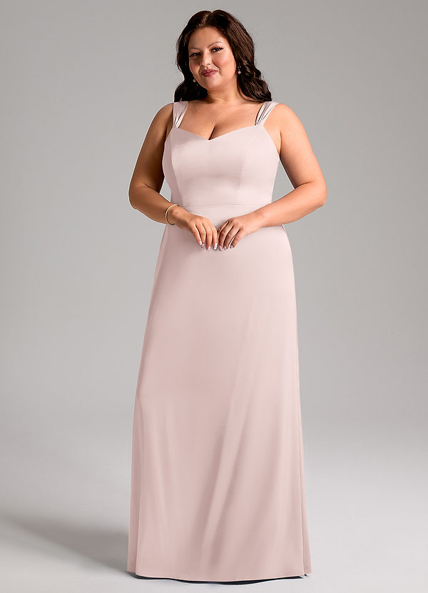 Azazie Denice Brautjungfernkleider Etui Plissee Stretch-Satin Kleid Zartrosa image1