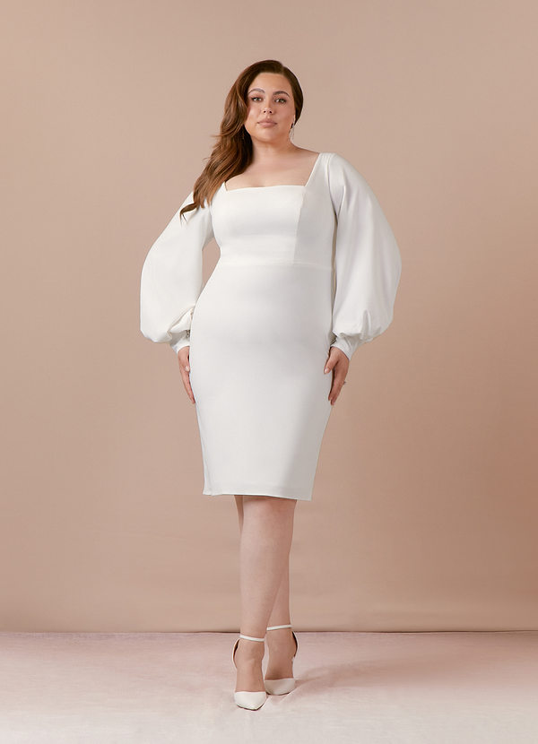 Azazie Opal Wedding Dresses Diamond White Sheath Square Neckline Stretch Crepe Dress image1