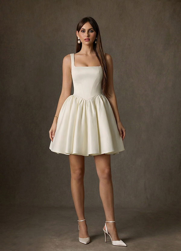 Azazie Saverina Brautkleider A-Linie mit Taschen Satin Kleid Creme image1