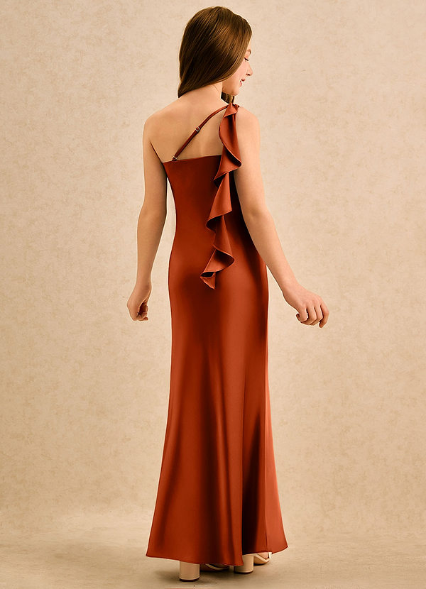 Azazie Almond Girls Formal Flower Girl Dresses Paprika Sheath One Shoulder Stretch Satin Dress image1