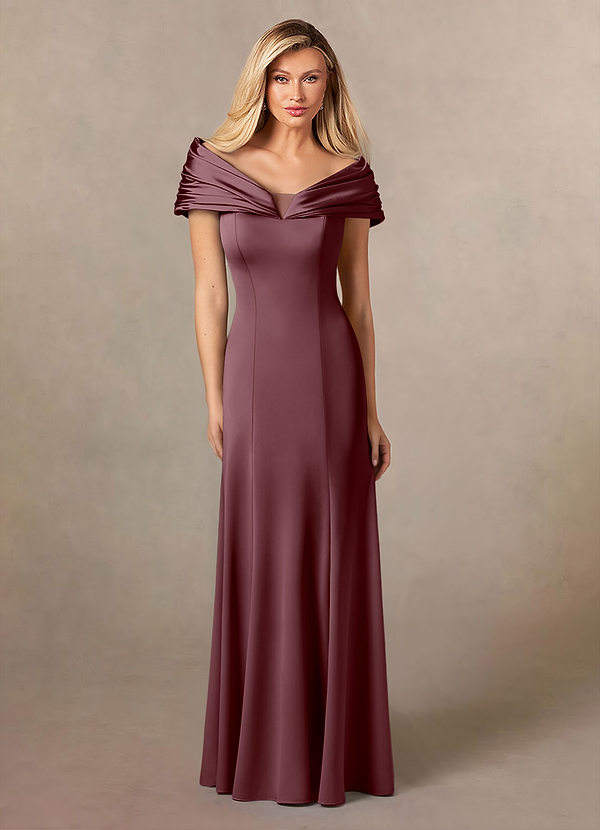 Azazie Auberdeen Abiti da Mamma Sposa Abito Sirena in Raso Elasticizzato Plissettato Sangria image1