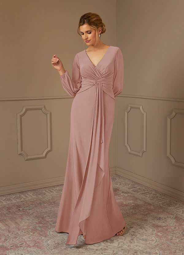 Azazie Amal Mother of the Bride Dresses Sheath Pleated Luxe Knit Floor-Length Dress image1