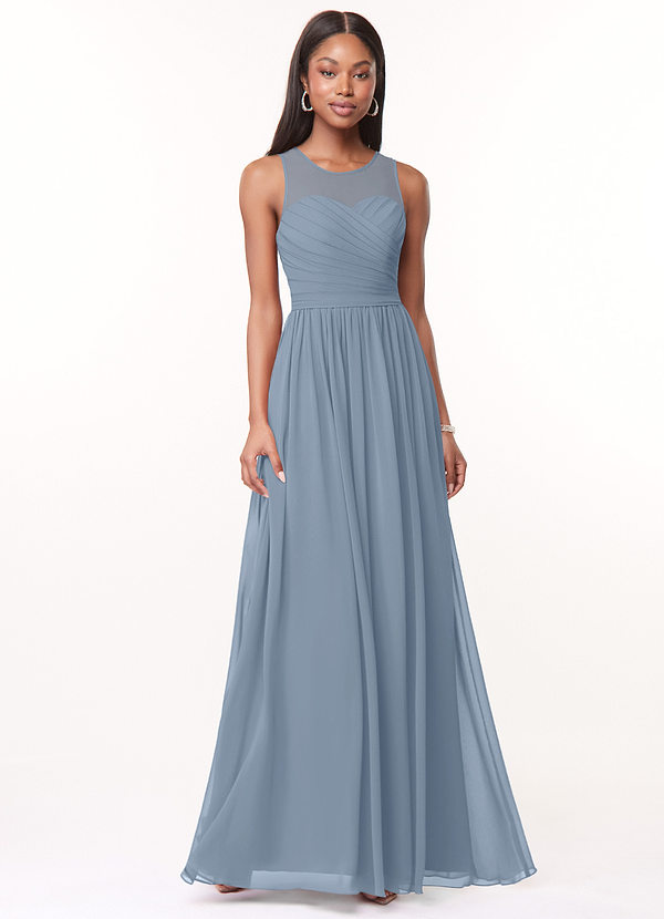 Azazie Nina Bridesmaid Dresses Dusty Blue A-Line Pleated Chiffon Dress image1