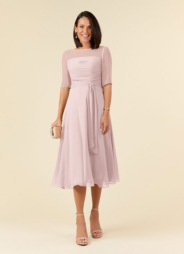 Azazie Naomi Mother of the Brides Dresses Blushing Pink A-Line Boatneck Pleated Chiffon Dress image1