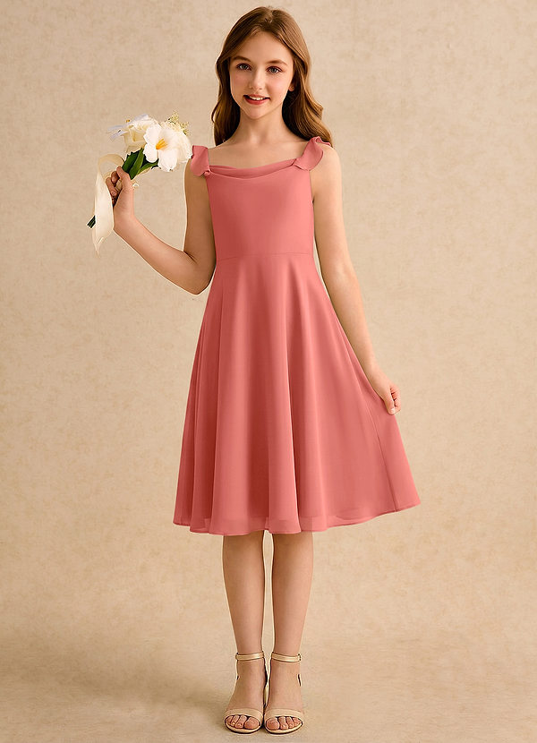 Azazie Pup Girls Formal Flower Girl Dresses Salmon Pink A-Line Pleated Chiffon Dress image1