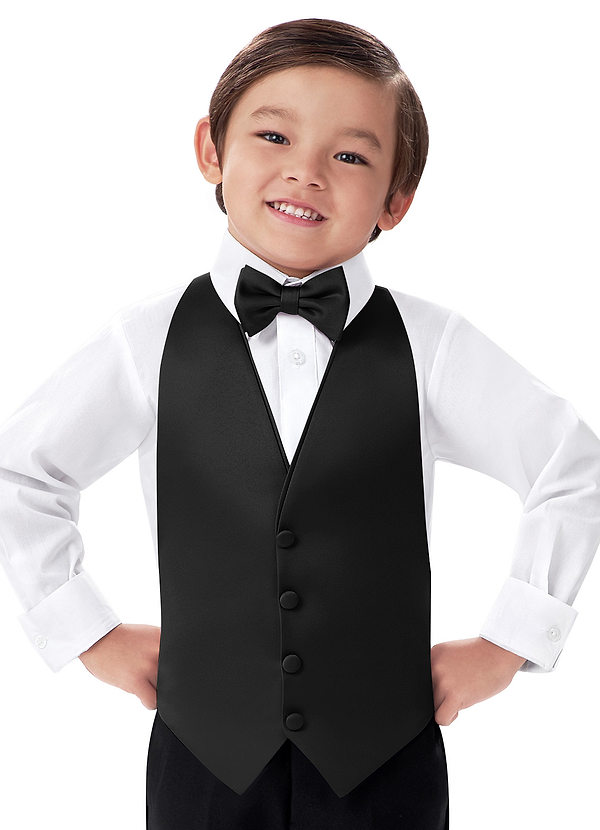 front Boy's Matte Satin Vest & Bow Tie Set