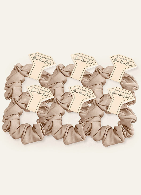 front Matching Color Six-Piece Bridesmaid Stretch Satin Regular Size Scrunchie Set