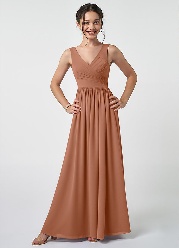 Azazie Keyla Junior Bronzer A-Line Pleated Chiffon Dress image1