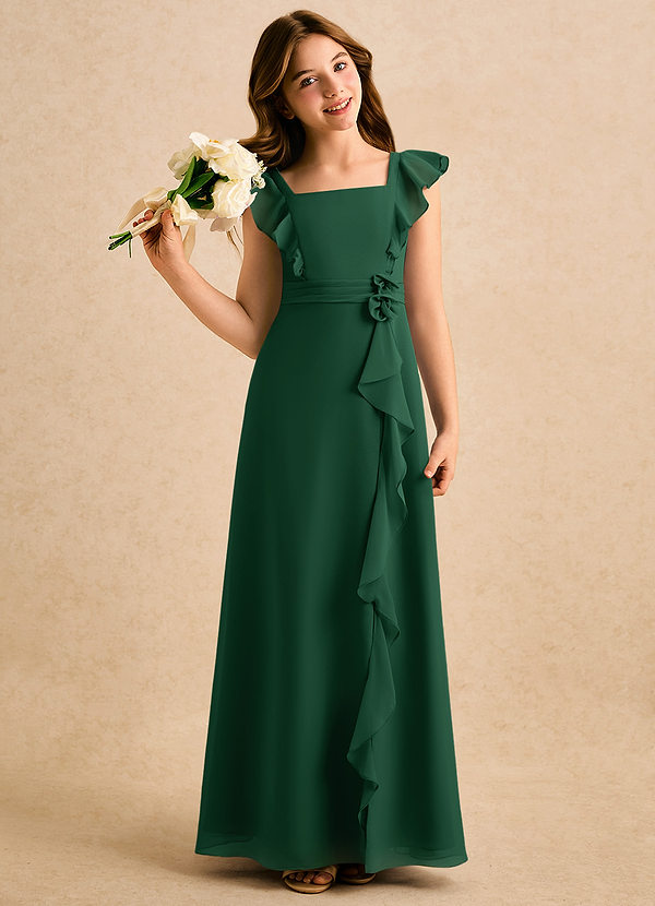 Azazie Soso Girls Formal Sukienki dla dziewczynek sypiących kwiaty Linia A Pofałdowany Szyfon Długość podłogi Sukienka image1