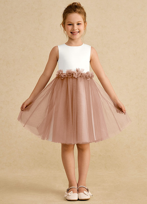 Azazie Louisa Flower Girl Dresses Ivory Champagne Rose A-Line Sleeveless Tulle Dress image1
