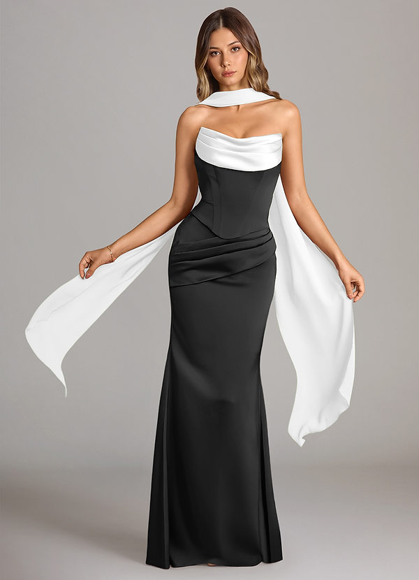 Azazie Sorrel Bridesmaid Dresses Ivory Black Mermaid Strapless Stretch Satin Convertible Dress image1