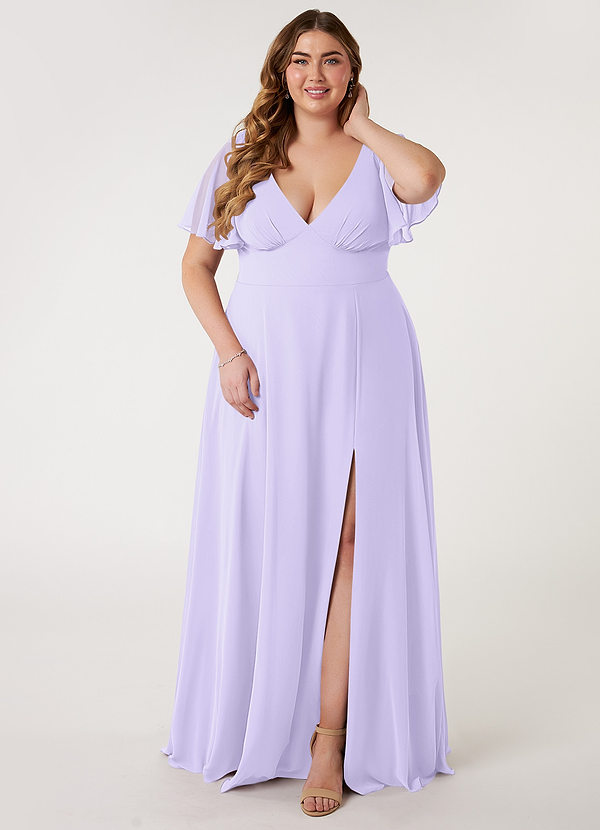 Azazie Kimber Bridesmaid Dresses Lilac A-Line Flounce Sleeve Chiffon Dress image1