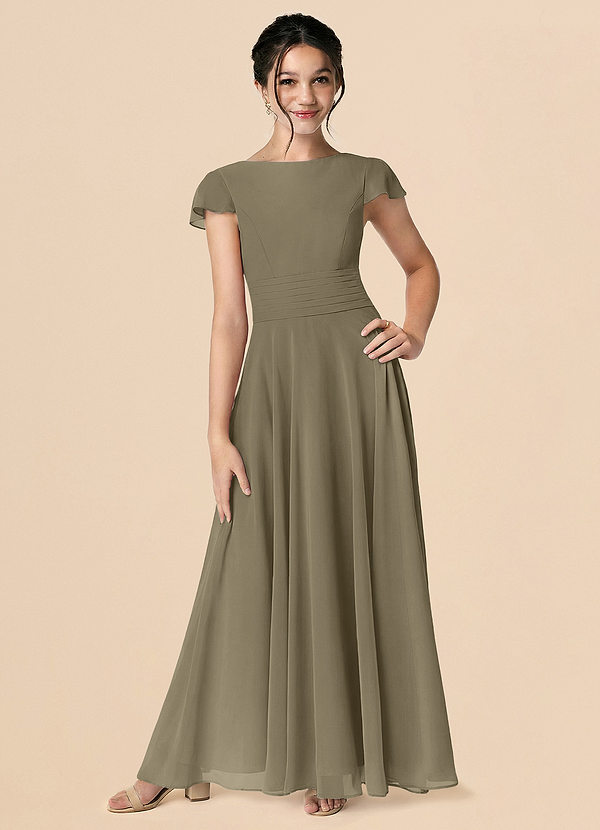 Azazie Payton Willow Green A-Line Bow Chiffon Dress image1