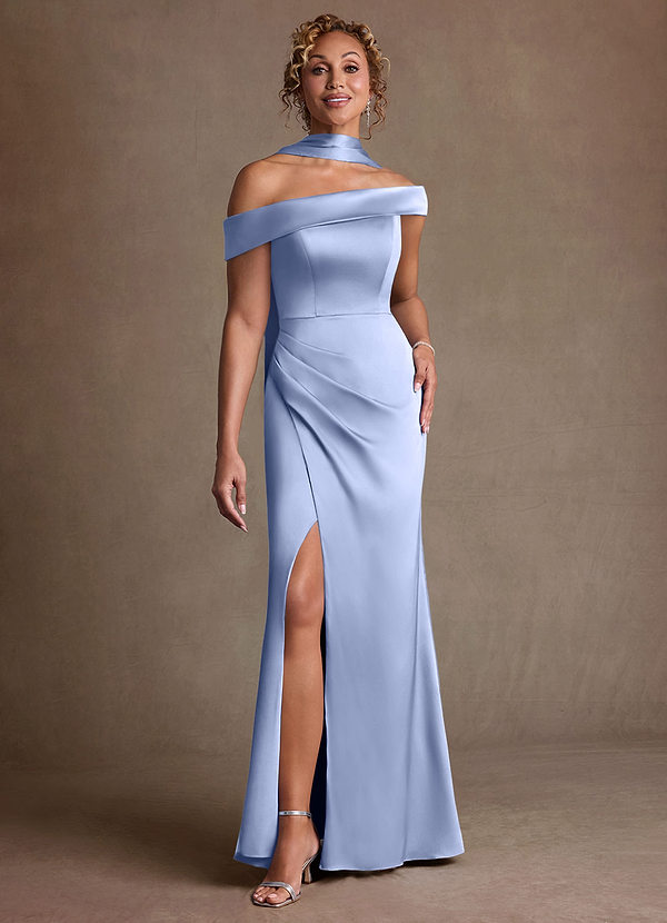 Azazie Kamala Mother of the Brides Dresses Ice Sheath One Shoulder Stretch Satin Dress image1