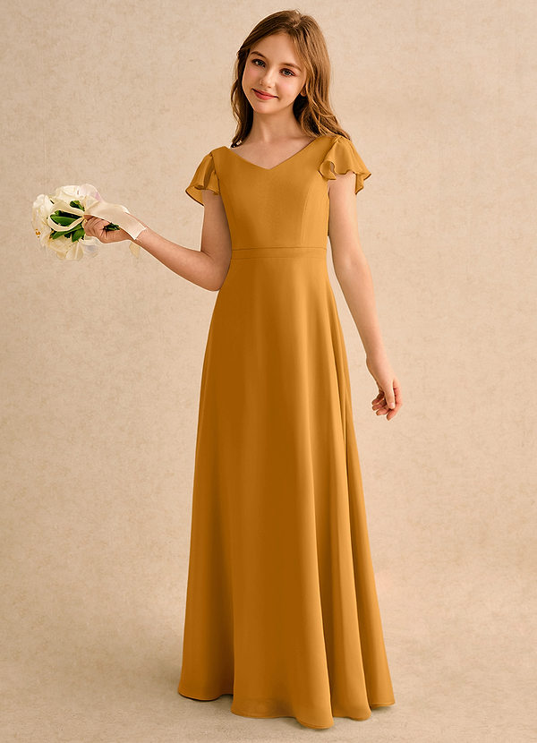 Azazie Nari Girls Formal Blumenkinder Kleider A-Linie mit ärmel Chiffon Kleid Butterscotch image1