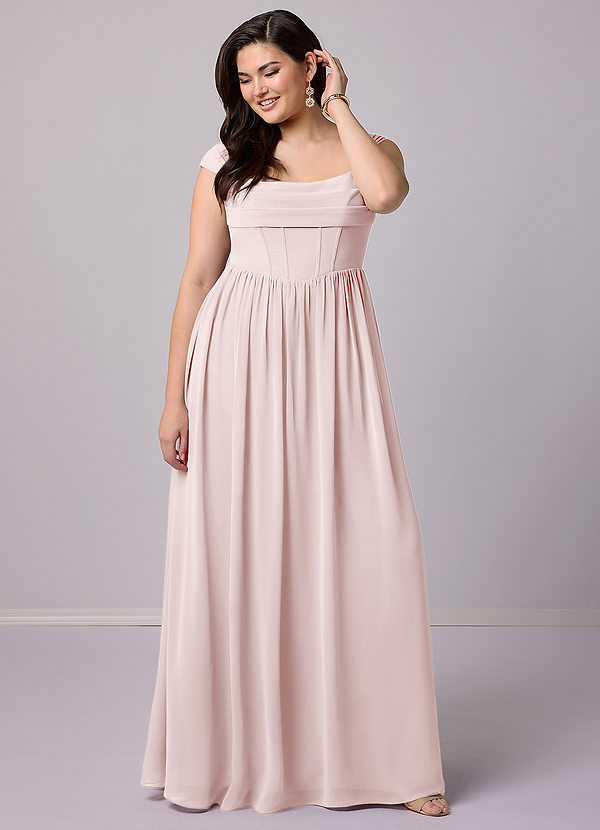 Barbie ♥ Azazie Bridesmaid Dresses Blushing Pink A-Line Corset Chiffon Dress image1