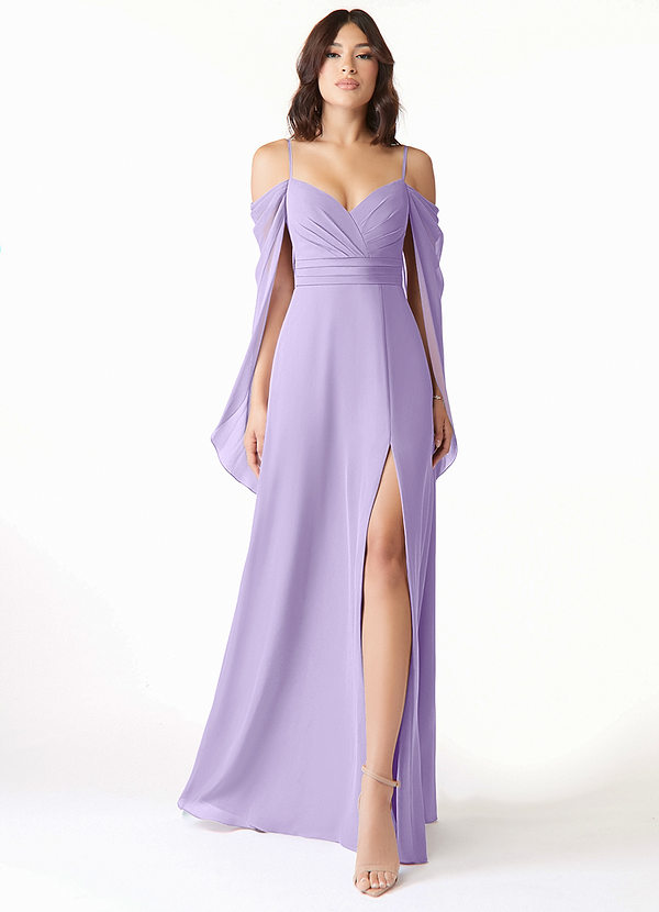 Azazie Cienna Bridesmaid Dresses Lilac A-Line Off the Shoulder Chiffon Dress image1