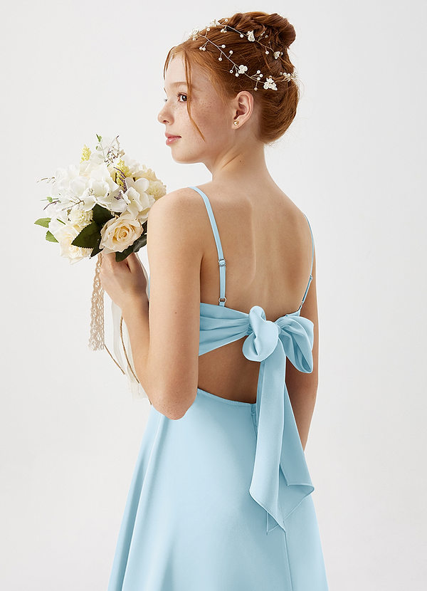 Azazie Shale Junior Sky Blue A-Line Stretch Satin Dress image1