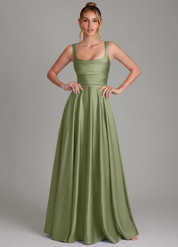 Azaria Bridesmaid Dresses Garden Sage A-Line Corset Stretch Satin Dress image1