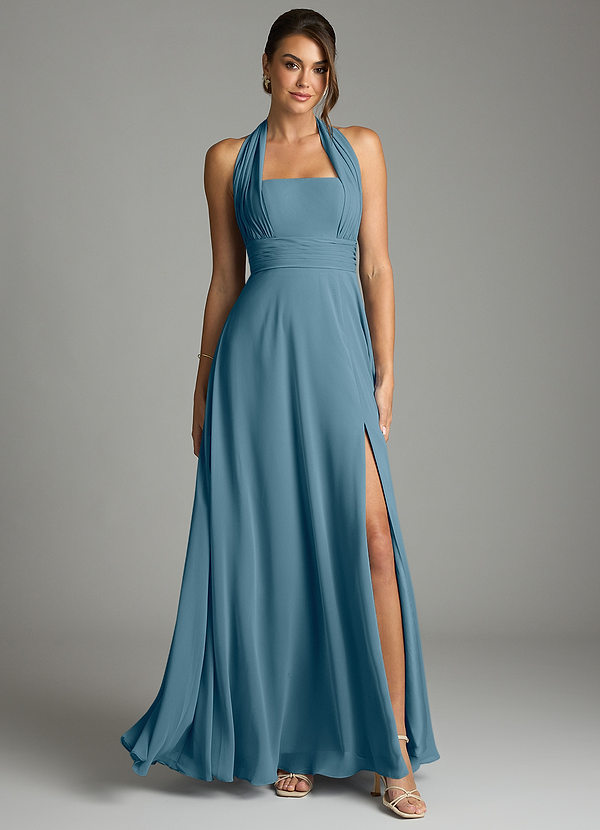 Azazie Tamira Suknie dla druhen Linia A Pofałdowany Szyfon Do ziemi Sukienka image1