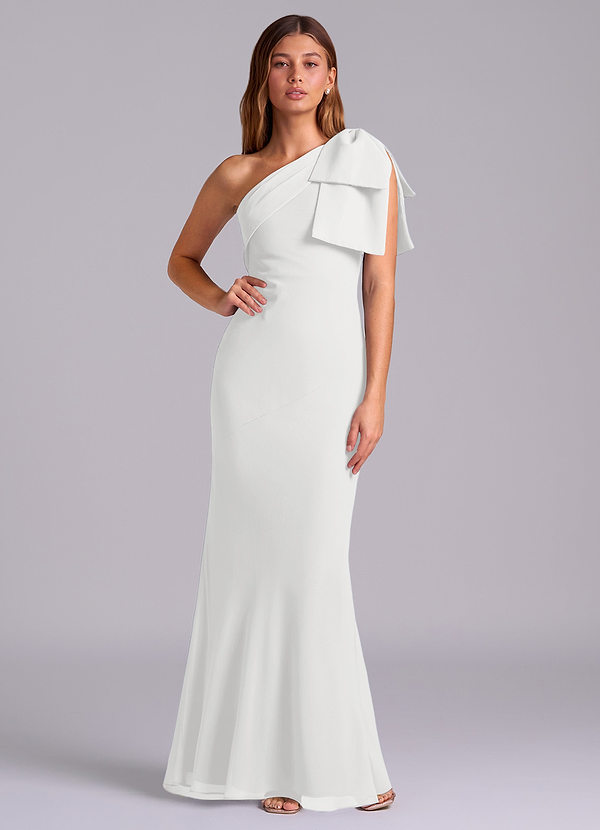 Azazie Yuanna Bridesmaid Dresses White Mermaid One Shoulder Chiffon Dress image1