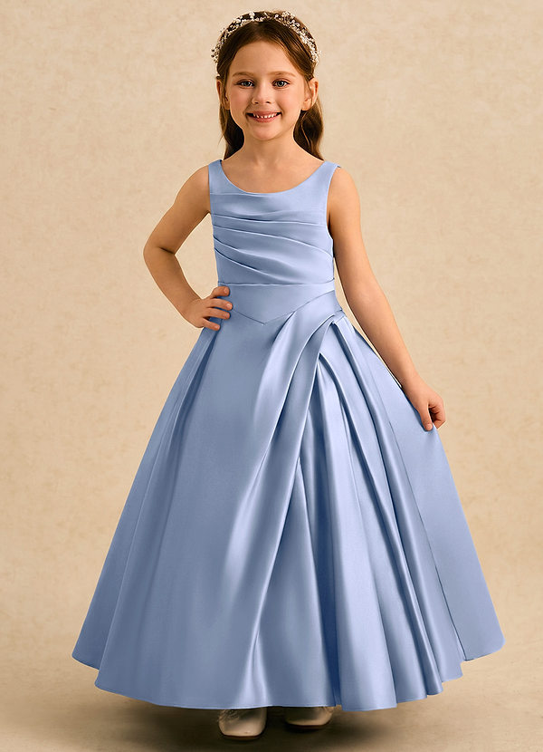 Azazie Audrey Flower Girl Dresses Ice A-Line Pleated Matte Satin Dress image1