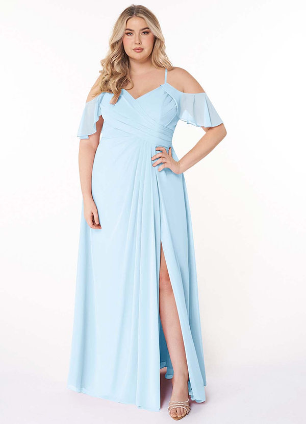 Azazie Dakota Vestidos Dama de Honor Vestido de Azul Cielo de Gasa de Corte en A con Cuello en V plisado image1