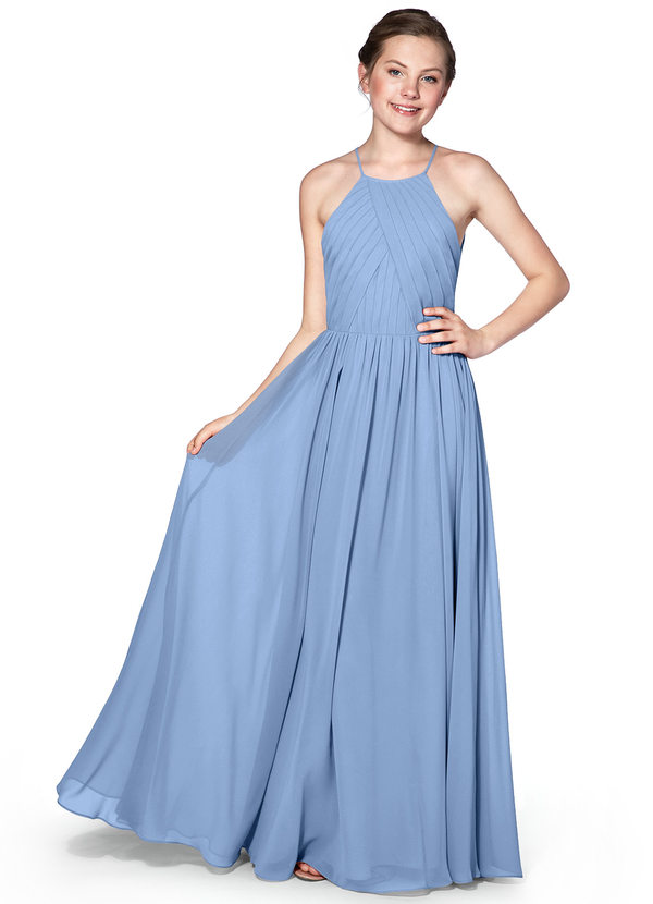 Steel Blue Azazie Jessamy Junior Bridesmaid Dresses | Azazie