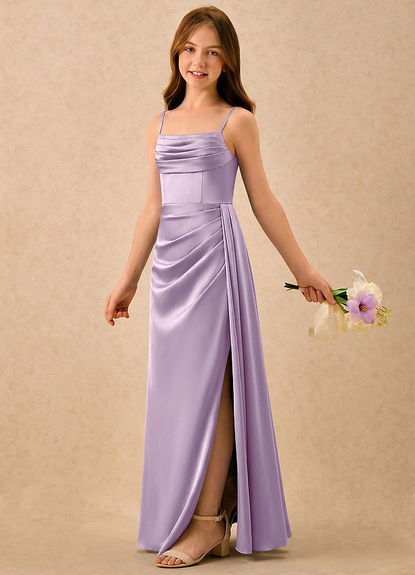 Azazie Shyla Girls Formal Bloemenmeisjesjurken Kolom Jurk van Stretch Satijn Geplooid Frosted Lila image1
