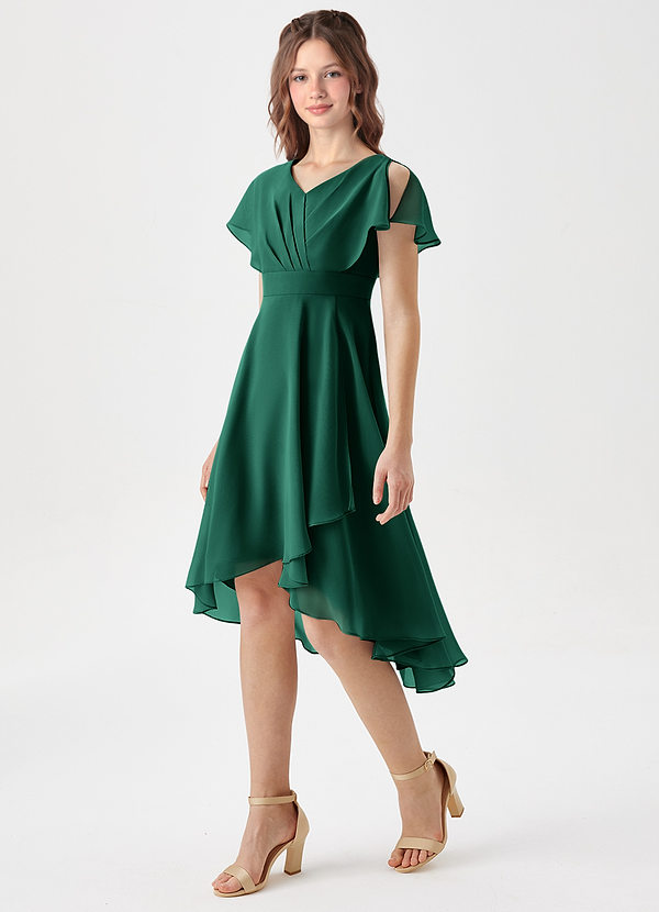 Azazie Graciela Junior Emerald A-Line Pleated Chiffon Dress image1