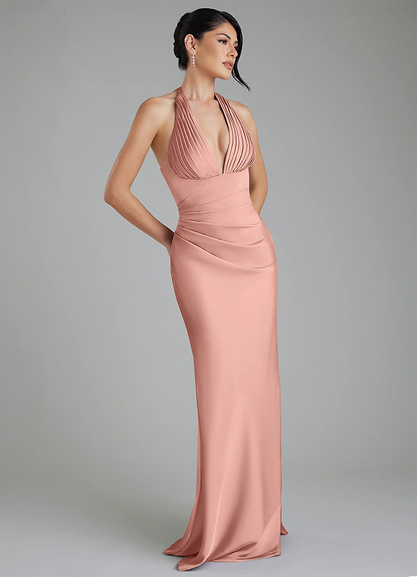 Azazie Torrance Robes de demoiselle d'honneur Robe Sirène en Satin extensible Corset Rosette image1