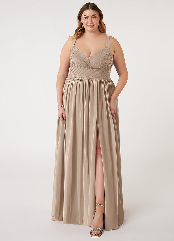 Azazie Chanel Bridesmaid Dresses Taupe A-Line Pleated Chiffon Dress image1