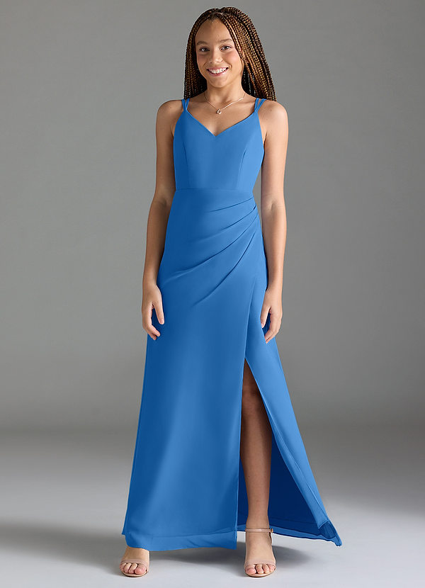 Azazie Leo Junior Blue Jay Mermaid Pleated Chiffon Dress image1