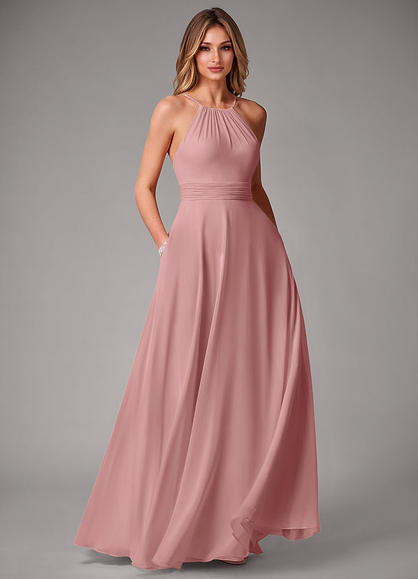 Azazie Amalia Abiti da Damigella Abito A-Line in Chiffon Plissettato Rosa Polverosa image1