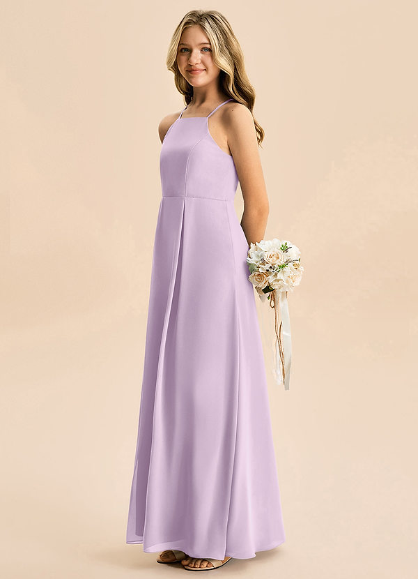 Azazie Farrah Junior Linia A Pofałdowany Szyfon Długość podłogi Młodsza druhna Sukienka image1