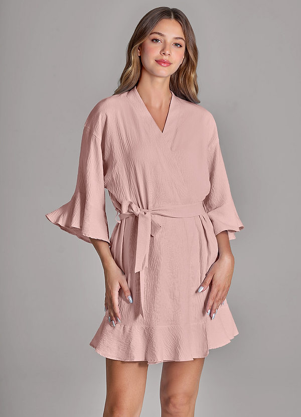 front Matching Color 2-Piece Ruffled Cloud-Soft Robe and Slip Set