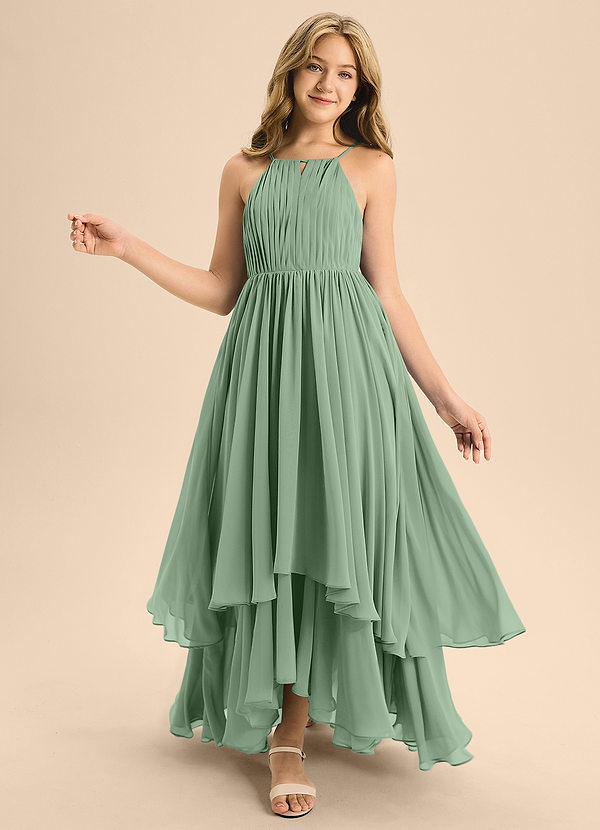 Azazie Elliora Junior Matcha A-Line Pleated Chiffon Dress image1